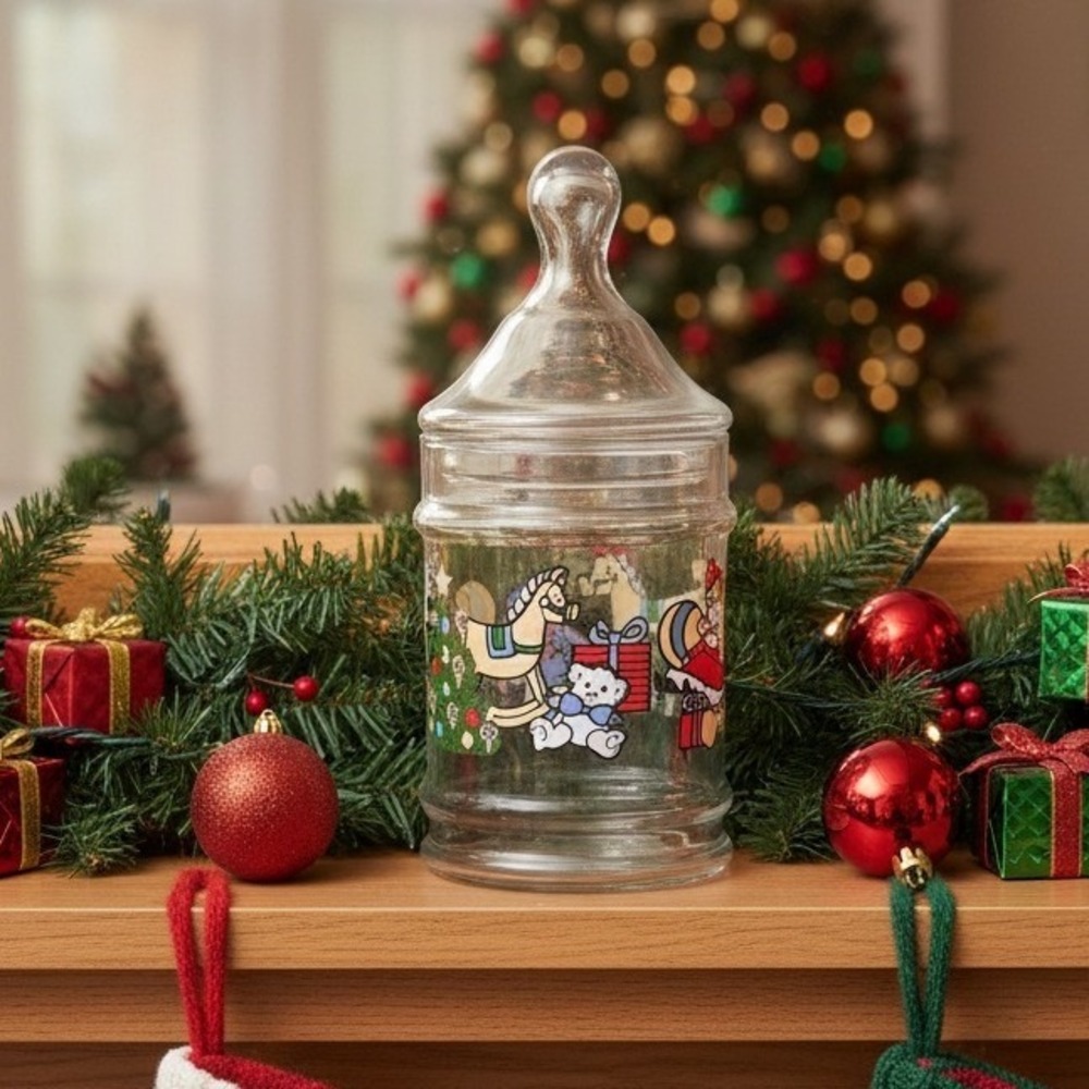 Anchor Hocking Christmas Candy Jar, Sweet Occasions Glass Container with Lid